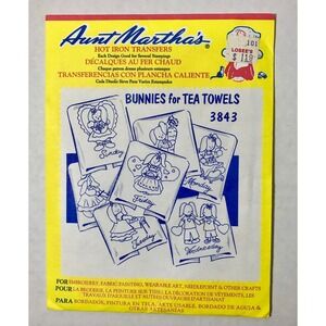 Embroidery Transfer Pattern Aunt Martha's Hot Iron Bunnies for Tea Towels #3843
